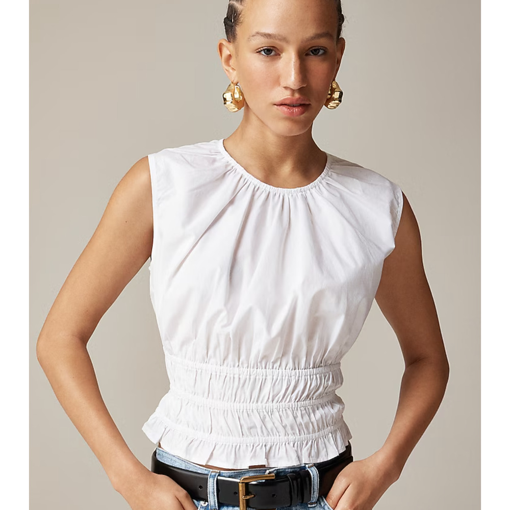 J Crew Hyacinth Smocked Top S White NWT Cotton Poplin Blouse Shirt CI549 J.Crew